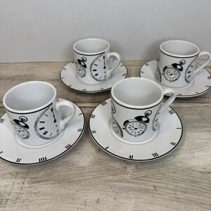 Riviera Van‎ Beers by Signature CLOCK Demitasse Coffee Tea Cup & Saucer Set of 4